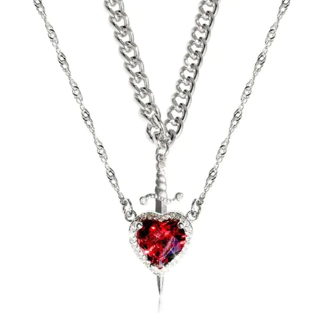 Sword and Heart Couple Necklace