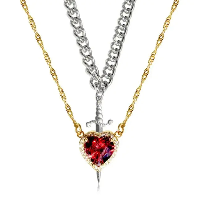 Sword and Heart Couple Necklace