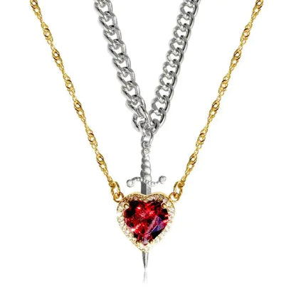 Sword and Heart Couple Necklace