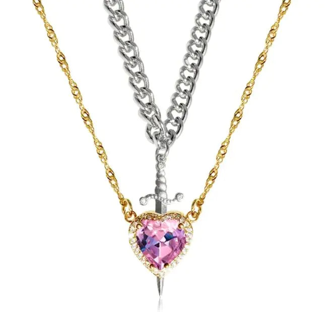 Sword and Heart Couple Necklace