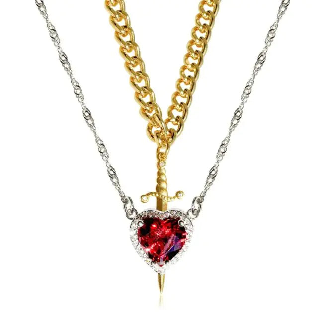 Sword and Heart Couple Necklace