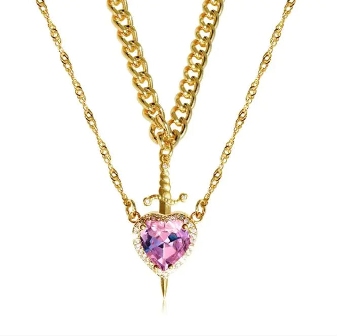 Sword and Heart Couple Necklace