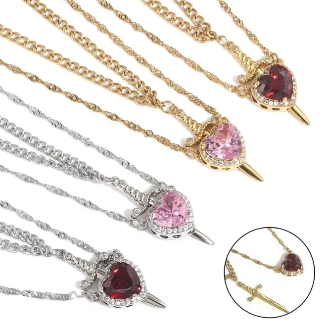 Sword and Heart Couple Necklace
