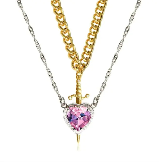 Sword and Heart Couple Necklace
